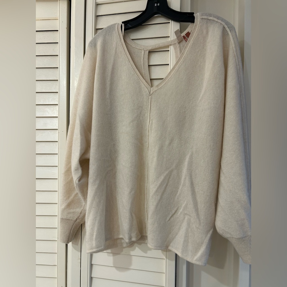 Anthropologie Cream V-Neck Sweater